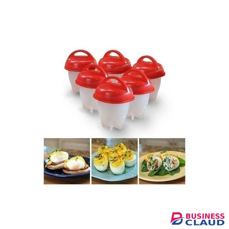 Silicone Egg Boil Cup Cooker 6 pcs set - Red & White