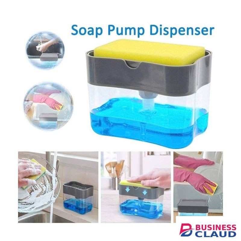 2 In 1 Kitchen Liquid Soap Pump ABS Dispenser Sponge Holder Press Countertop Rack