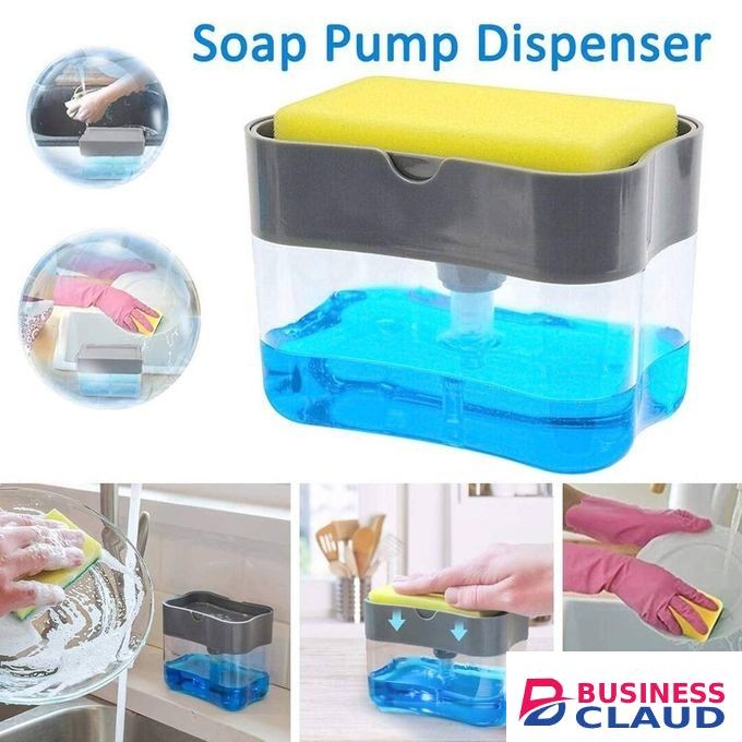 2 In 1 Kitchen Liquid Soap Pump ABS Dispenser Sponge Holder Press Countertop Rack
