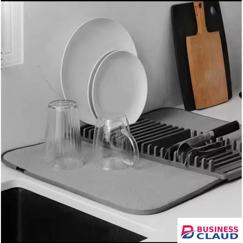 Foldable Kitchen Drying Mat Microfibre Absorbent Dish Drying Pad for Countertops Sinks Plates Cups Glasses Fast Water Absorption Non Slip Easy Storage Home Kitchen Use