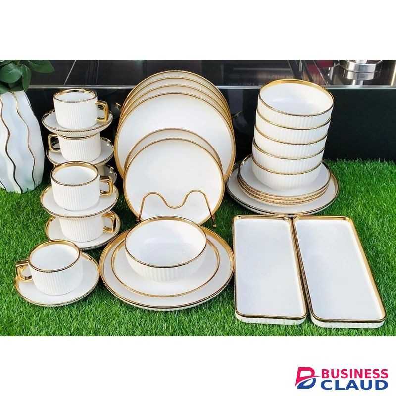 32pcs Gold Ream Ceramic Dinner Set