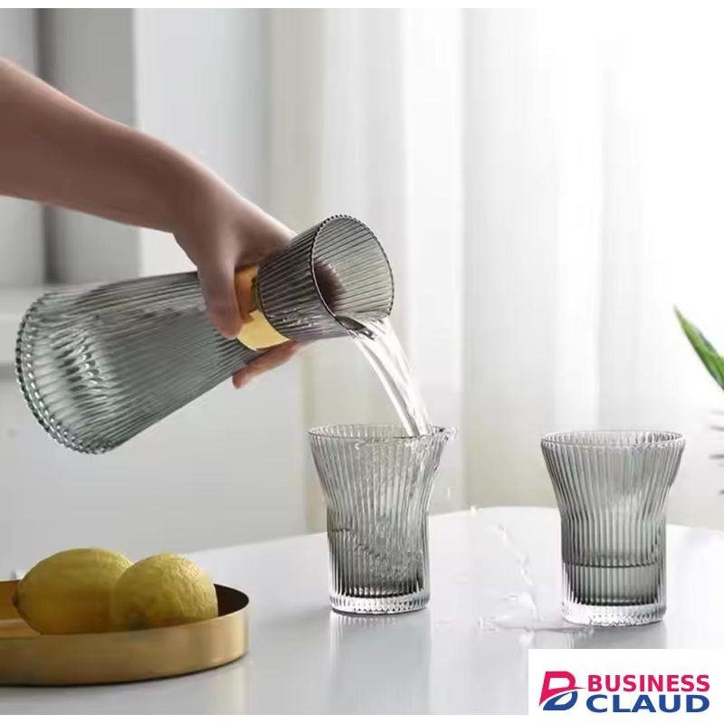 7-Pcs/Set Glass Pitcher With 6 Glasses Tumbler Cups Lid Water Carafe Jug