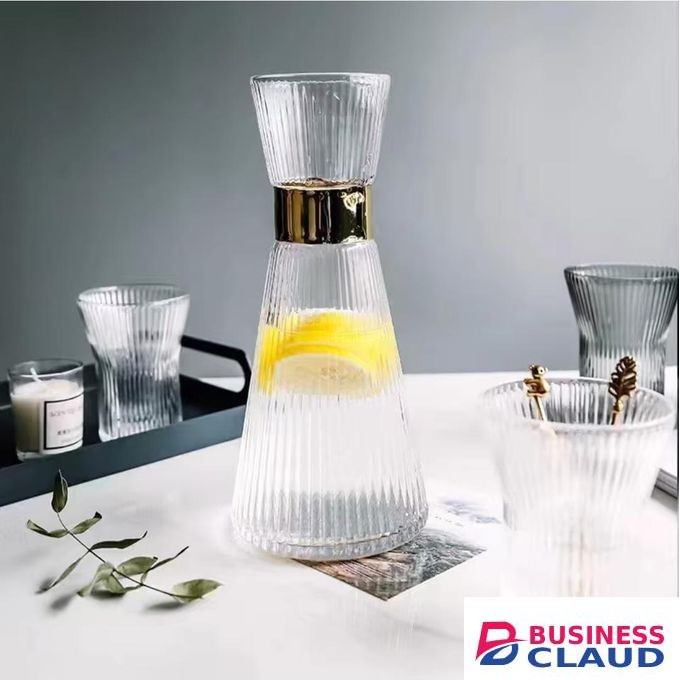 7-Pcs/Set Glass Pitcher With 6 Glasses Tumbler Cups Lid Water Carafe Jug