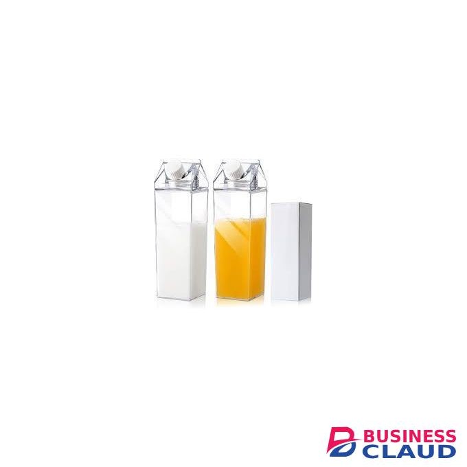 Clear Acrylic Milk Carton Water Bottle - Reusable Juice & Drink Bottle with Screw Cap - Portable Drink Container