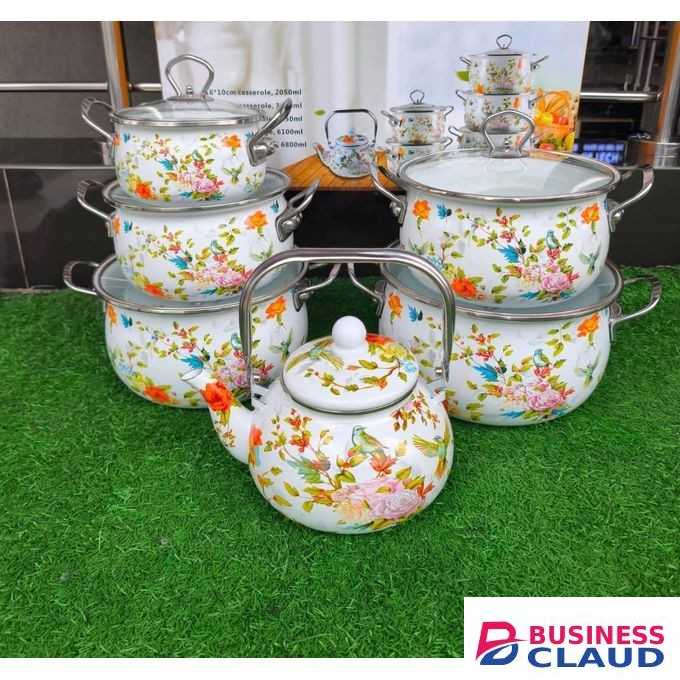 12 pcs ENAMEL COOKWARE SETS with KETTLE, SG - WJ - 675