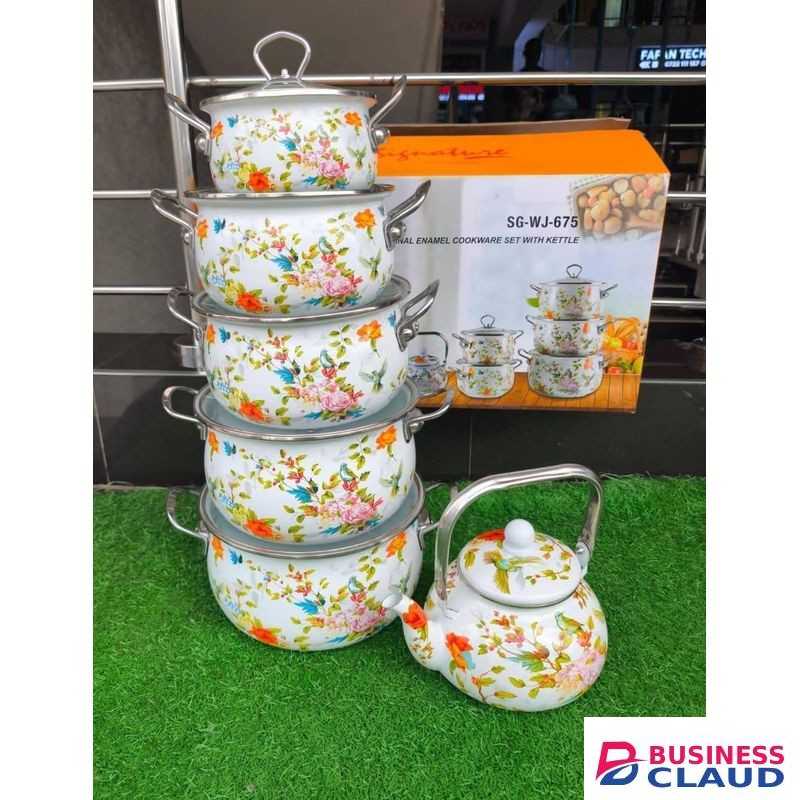 12 pcs ENAMEL COOKWARE SETS with KETTLE, SG - WJ - 675