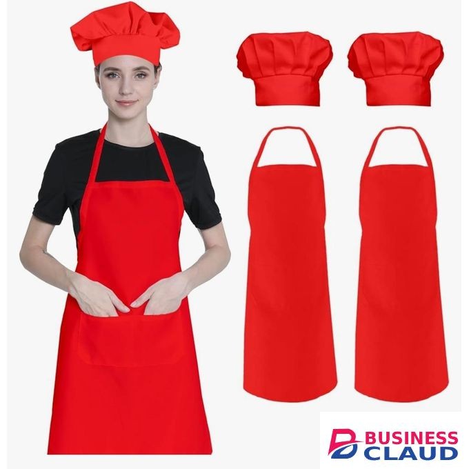 2 Pack Chef Hat And Apron For Women Men, Baking BBQ Cooking Kitchen Aprons With Pockets