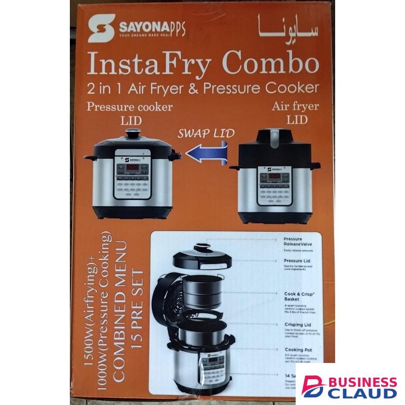 Sayona Air Fryer & Pressure Cooker - Capacity: 6L With Touch Screen Control Panel