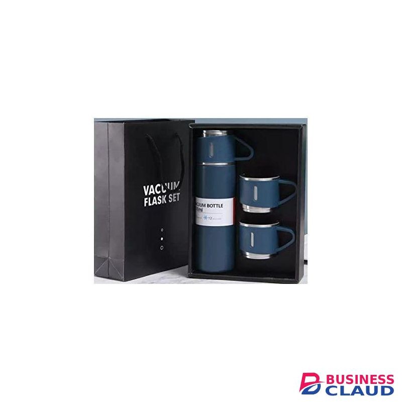 500ML Stainless Steel Water Bottle Thermos with Coffee Tumbler Vacuum Flask Tea Mug Set Portable Business Travel (Blue Color)