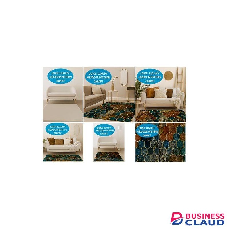 Mac Carpet Luxury Hexagon Carpet + FREE Matching Door Mat - Velvet Texture - Modern Glam Interior Rug Set – 160x230cm / 180x270cm + 50x80cm Mat