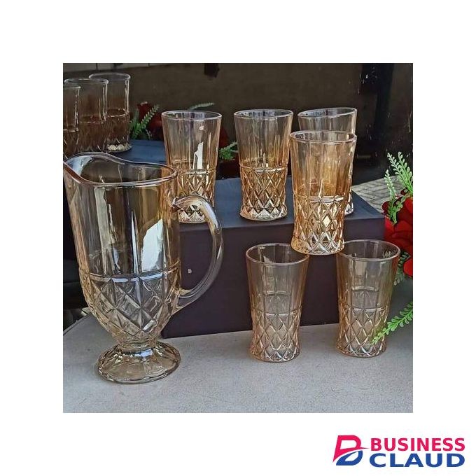 1.5 Golden Water/Juice Glass Jar With 6 Glasses