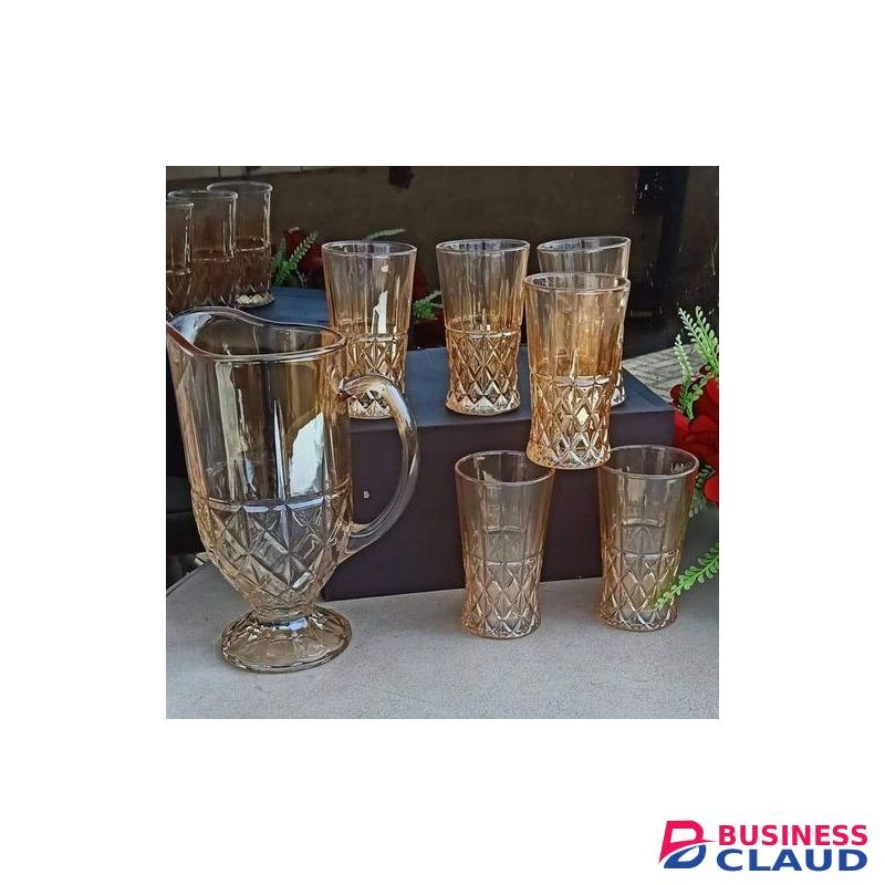 1.5 Golden Water/Juice Glass Jar With 6 Glasses