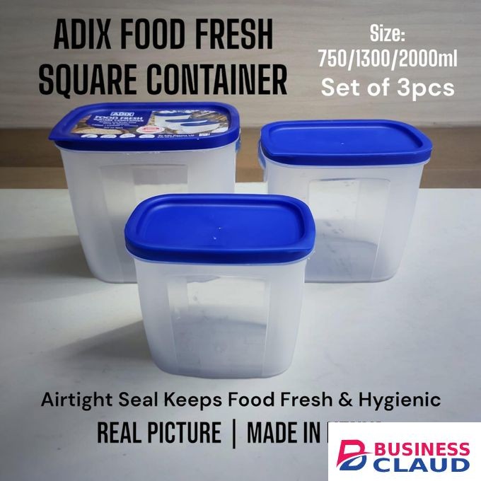 Adix Food Fresh Square Container 3pcs. Set 750/1300/2000ml