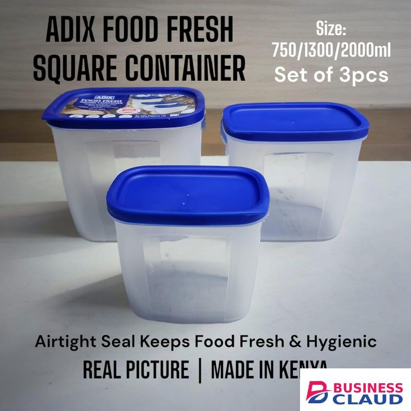 Adix Food Fresh Square Container 3pcs. Set 750/1300/2000ml