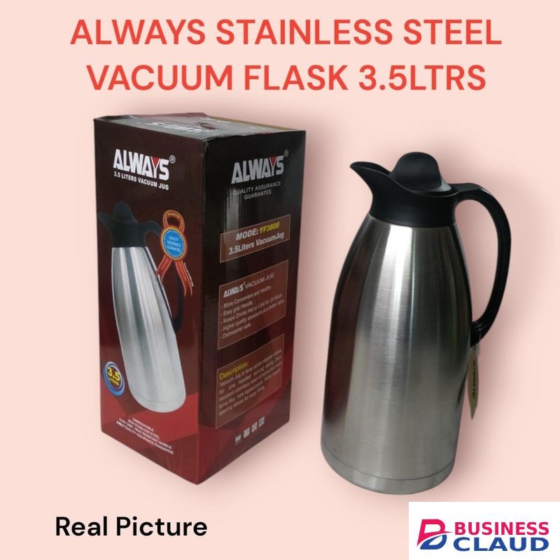 Always Stainless Steel Unbreakable Vacuum Jug Flask 3.5L – Durable, Leak Proof, Keeps Drinks Hot or Cold for 24 Hours, Easy Grip Handle, Dishwasher Safe, Premium Quality Home and Office Beverage Container