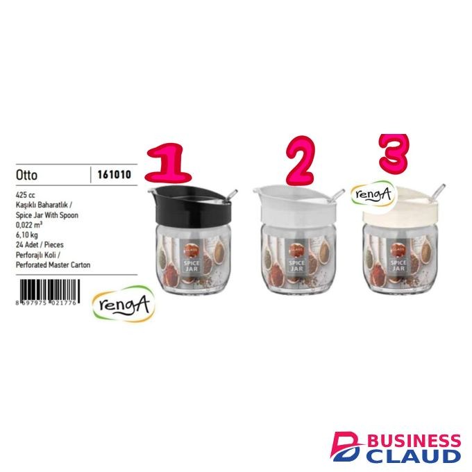 Renga 425ml Otto Sugar / Spice Glass Jar With Lid And Spoon