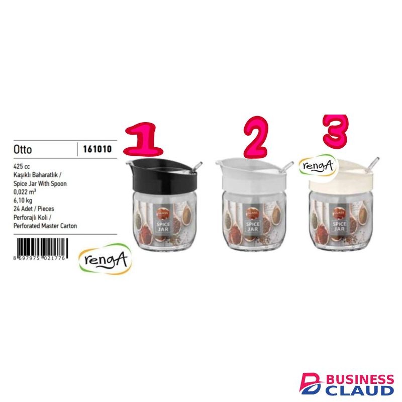 Renga 425ml Otto Sugar / Spice Glass Jar With Lid And Spoon