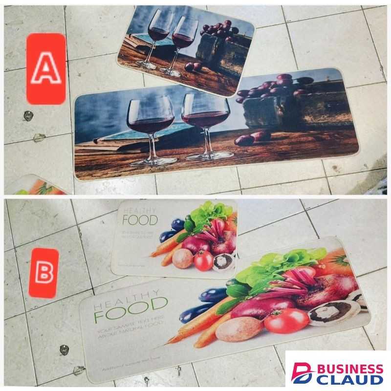 Food Themed Non-Slip ,Washable,Rubber Kitchen Mat Set Rugs for Kitchen Floor-2pcs
