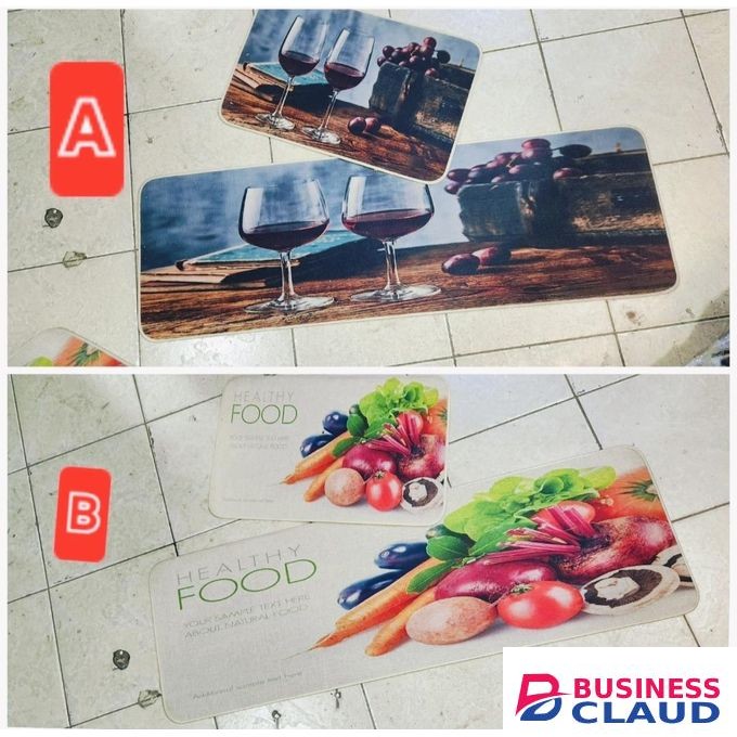 Food Themed Non-Slip ,Washable,Rubber Kitchen Mat Set Rugs for Kitchen Floor-2pcs