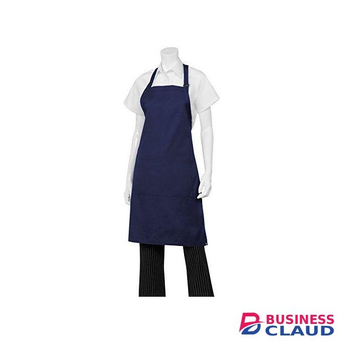 Professional Navy Blue Adjustable Bib Apron with Dual Pockets – Unisex Kitchen & Workwear