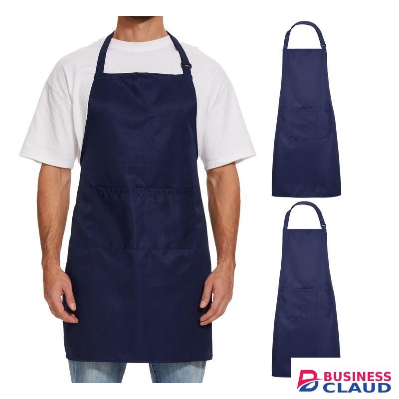 Professional Navy Blue Adjustable Bib Apron with Dual Pockets – Unisex Kitchen & Workwear