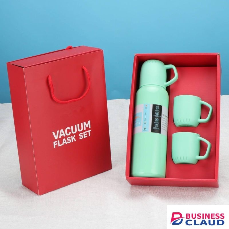 Red Gift Box 450ml Thermocup with 3 Matching Cups – Stylish Stainless Steel Travel Mug Set for Home, Office, and Outdoor Use – Durable, Leakproof, and Perfect for Hot or Cold Drinks