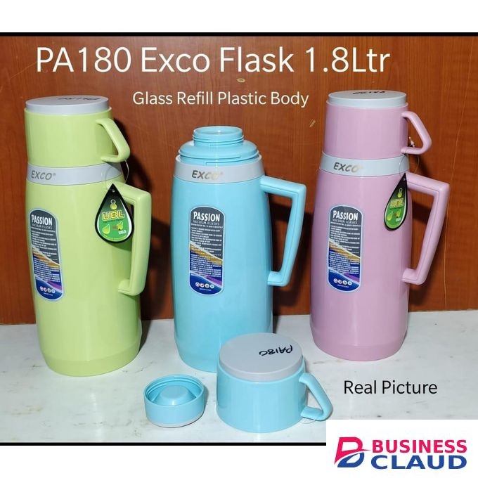 Exco Exco-Vacuum Flask 1.8L Glass Refill Plastic Body PA180 – Keeps Drinks Hot or Cold for Hours, Large Family Capacity, Durable Plastic Body, Easy Carry Handle, Stylish Design for Home Office Travel