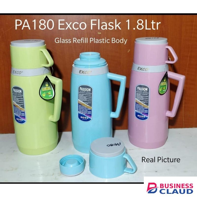 Exco Exco-Vacuum Flask 1.8L Glass Refill Plastic Body PA180 – Keeps Drinks Hot or Cold for Hours, Large Family Capacity, Durable Plastic Body, Easy Carry Handle, Stylish Design for Home Office Travel