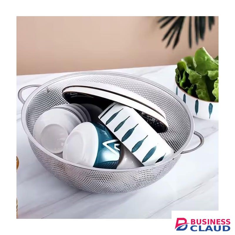 Durable Stainless Steel Colander Rice Washing Bowl Strainer Drainer With Handle For Cooked Pastas, Spaghetti,Fruits, Vegetables, Beans