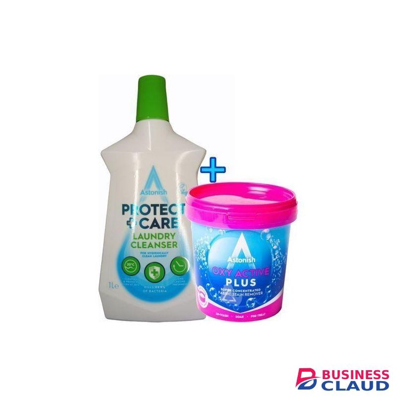 Astonish Protect+Care Laundry Cleanser 1 litre+Oxy Active Non Bio Stain Remover 600g Combo