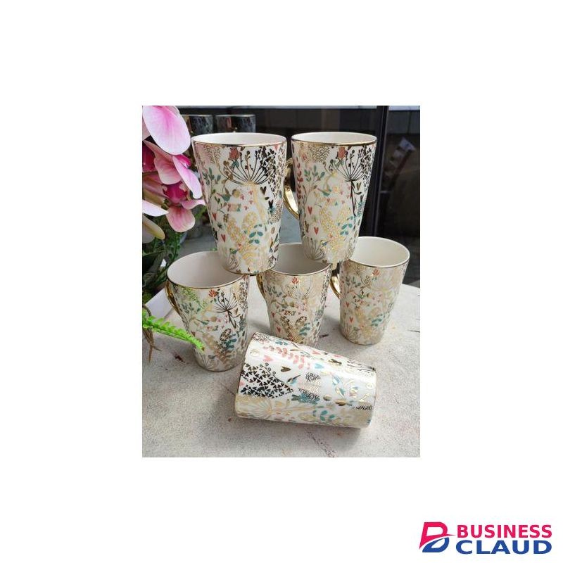 6pcs Ceramic Gold Coated Prints Tea/Coffee Mugs