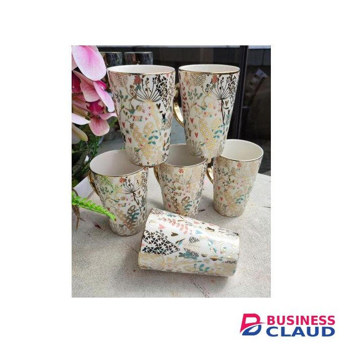 6pcs Ceramic Gold Coated Prints Tea/Coffee Mugs