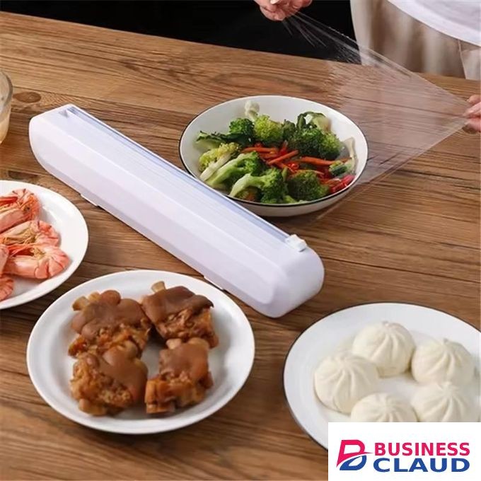 Wrap Dispenser & Cutter, Refillable Cling Film Wrap Dispenser, Suction Cup Plastic Film Cutter for Cutting Plastic Foil Food Transparent Film and Foil for Kitchen, Restaurant