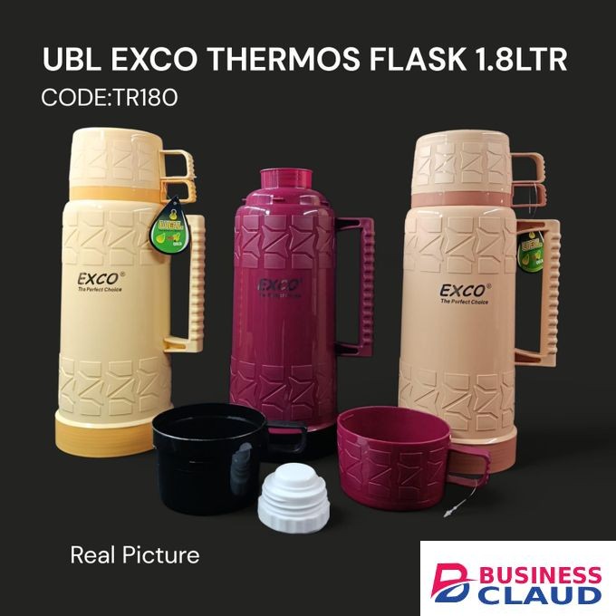 1.8ltrs Plastic Body Glass Refill Thermos Flask For Hot/Cold Drinks. Yellow, dark red
