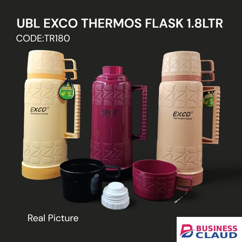 1.8ltrs Plastic Body Glass Refill Thermos Flask For Hot/Cold Drinks. Yellow, dark red