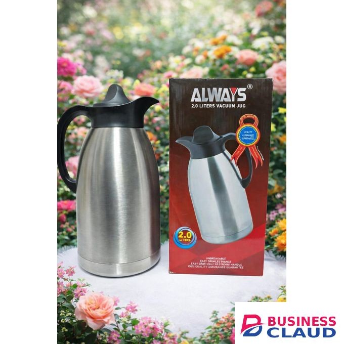 Always Stainless Steel Vacuum Flask 2 Liters –Unbreakable Hot & Cold Thermal Jug Durable Insulated Coffee & Tea Flask + FREE Gift Included