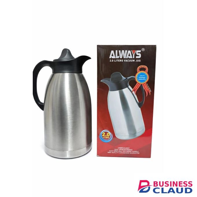 Always Stainless Steel Vacuum Flask 2 Liters –Unbreakable Hot & Cold Thermal Jug Durable Insulated Coffee & Tea Flask + FREE Gift Included