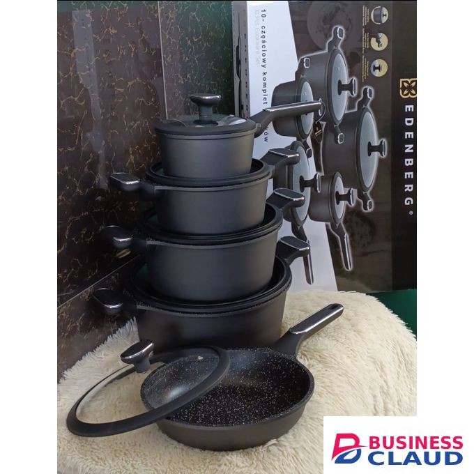EDENBERG 10pcs Non Stick Granite Cookware Set With Glass Lids