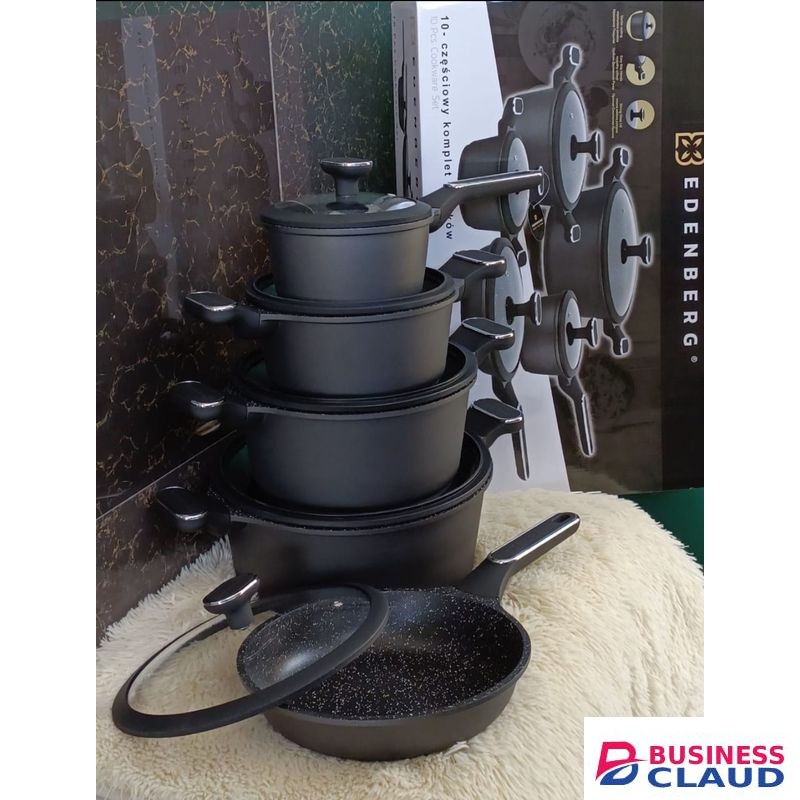 EDENBERG 10pcs Non Stick Granite Cookware Set With Glass Lids