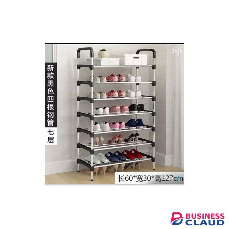 7 Layer Flowered Metallic Shoe Storage Rack Organizer