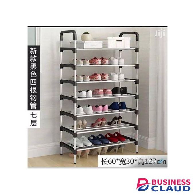 7 Layer Flowered Metallic Shoe Storage Rack Organizer