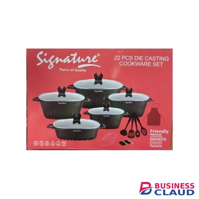 Signature 22pcs Die Casting Non Stick Granite Cookware With Glass Lids
