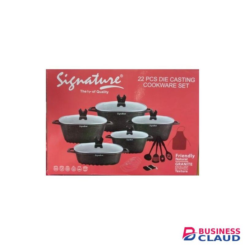 Signature 22pcs Die Casting Non Stick Granite Cookware With Glass Lids