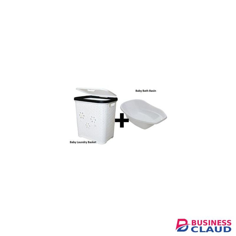 Kenstar Square Laundry Basket & Matching Baby Basin Set – Heavy Duty Plastic – Multipurpose Home & Nursery Organizer