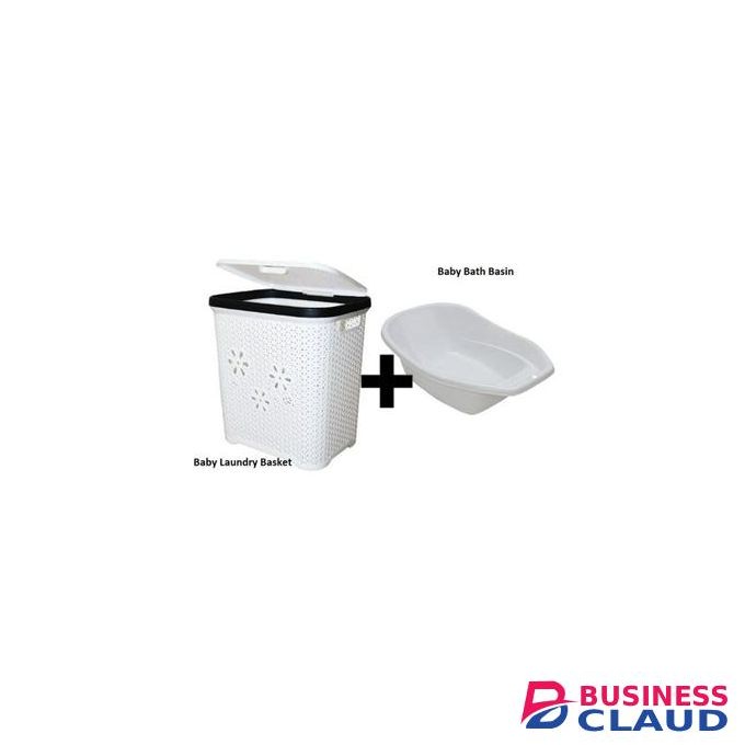 Kenstar Square Laundry Basket & Matching Baby Basin Set – Heavy Duty Plastic – Multipurpose Home & Nursery Organizer
