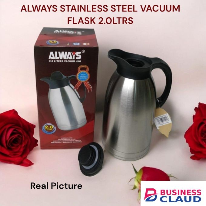 Always Stainless Steel Unbreakable Vacuum Jug Flask 2.0Ltr – Premium Thermal Insulated Hot and Cold Beverage Flask with Easy Grip Handle, Durable Dent Resistant Body, 24 Hour Temperature Retention, Dishwasher Safe