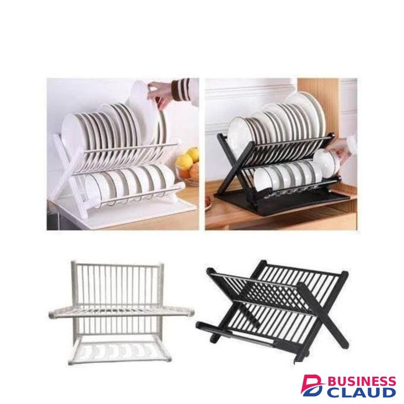 X Foldable Dish Drying Rack Utensil Holder. Black, White