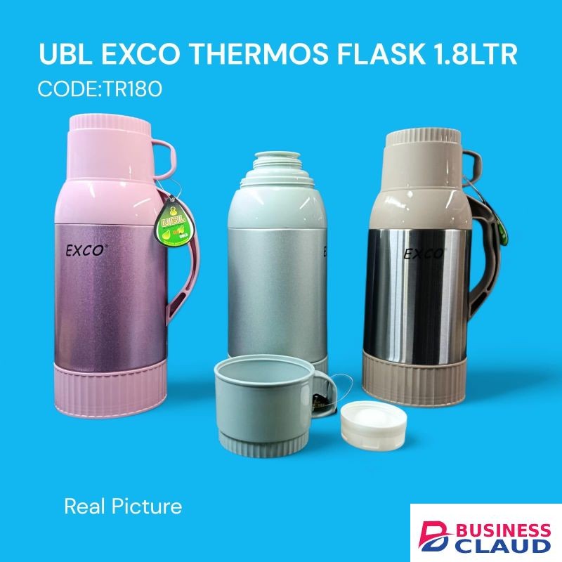 Exco Exco-Plastic Body Glass Refill Thermos Flask PW180 1.8L – Durable Heat and Cold Insulation for Home, Office, Outdoor Use, Easy Refill, Leak-Proof Lid, Lightweight and Portable
