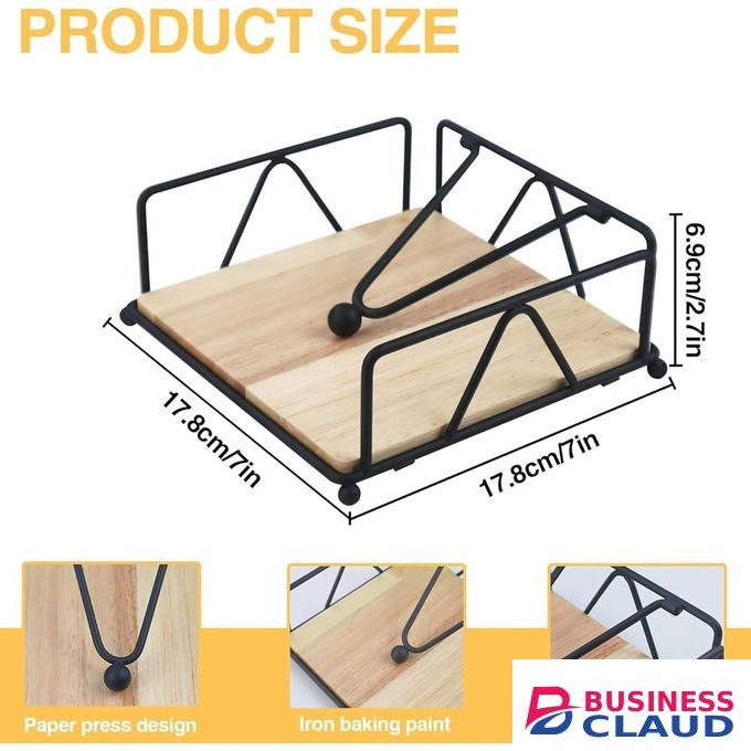Modern Metallic Napkin/ Serviettes Holder With Flip Close And Bamboo Base For Kitchen Counter Top And Dinning Table