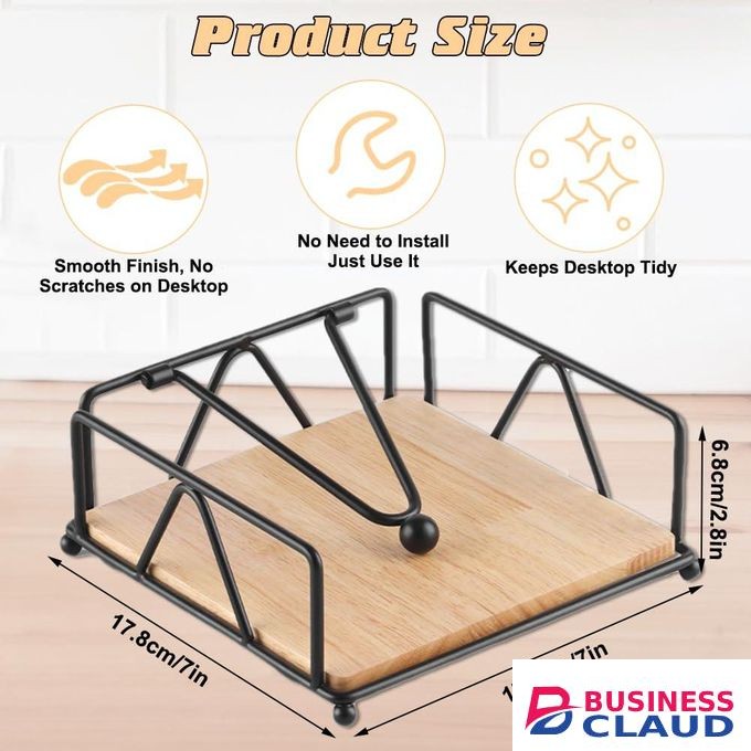 Modern Metallic Napkin/ Serviettes Holder With Flip Close And Bamboo Base For Kitchen Counter Top And Dinning Table